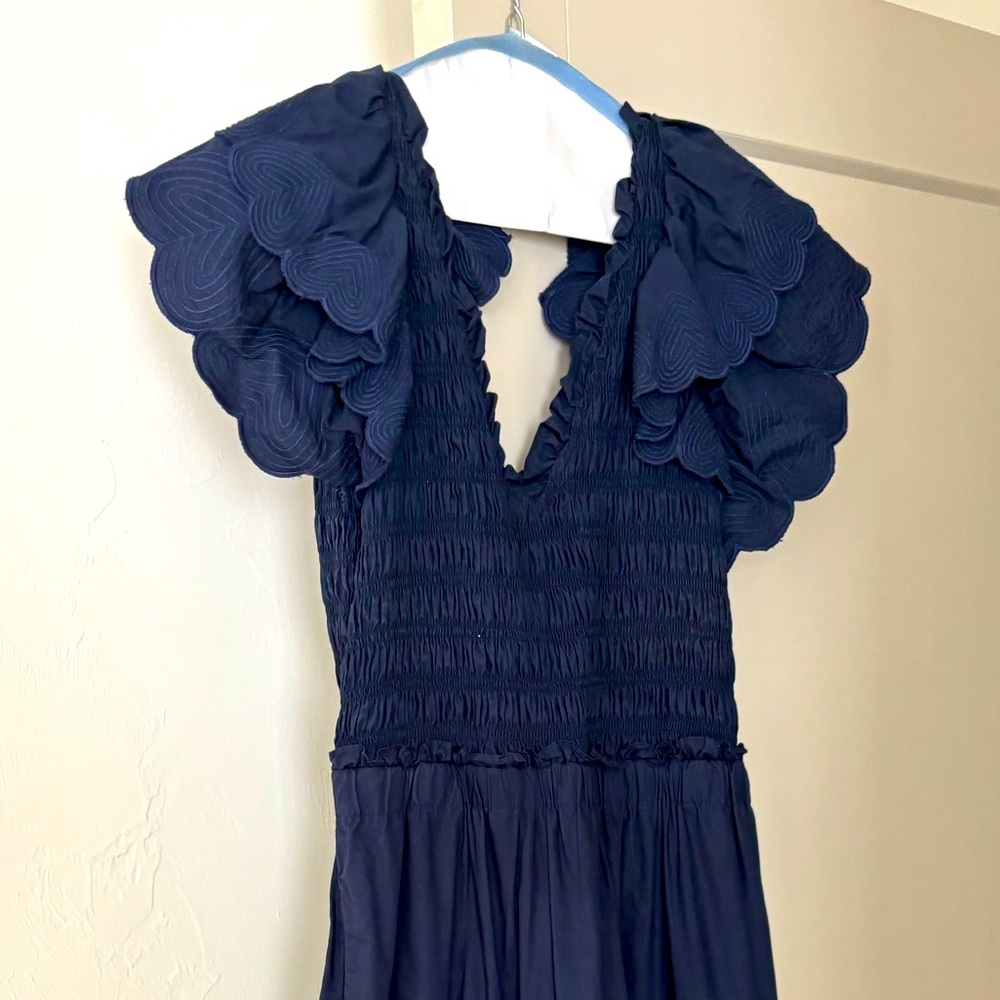 Sea New York Heidi Flutter-Sleeve Tiered Midi Dress Navy Size 4